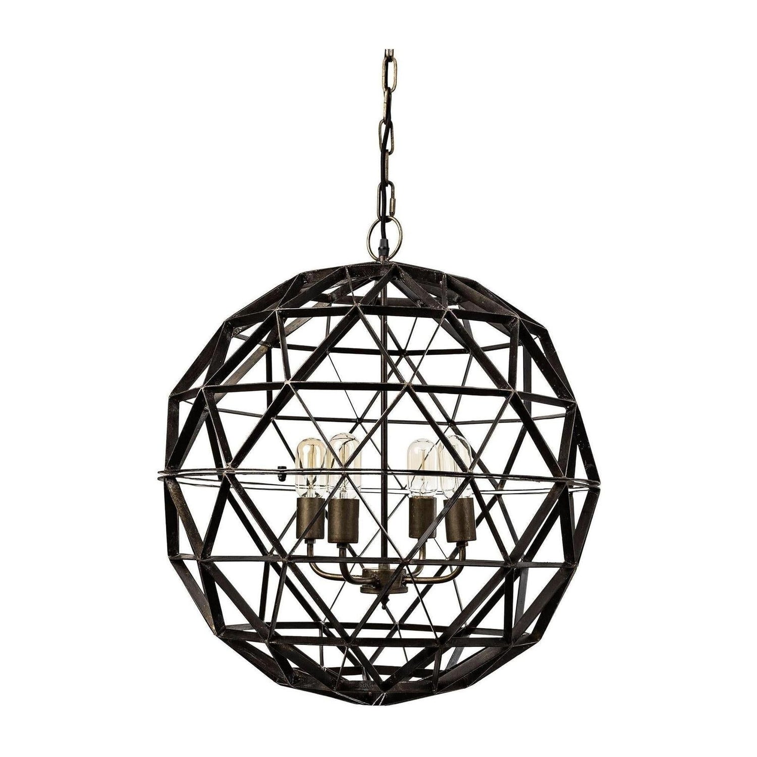 Mercana Dyson Black Metal Triangular Orb Four Bulb Chandelier Clearance