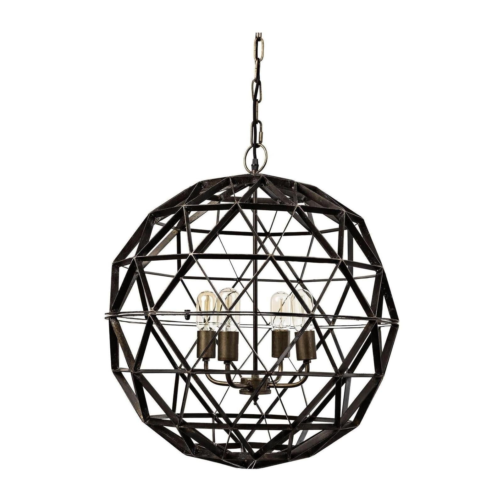 Mercana Dyson Black Metal Triangular Orb Four Bulb Chandelier Clearance
