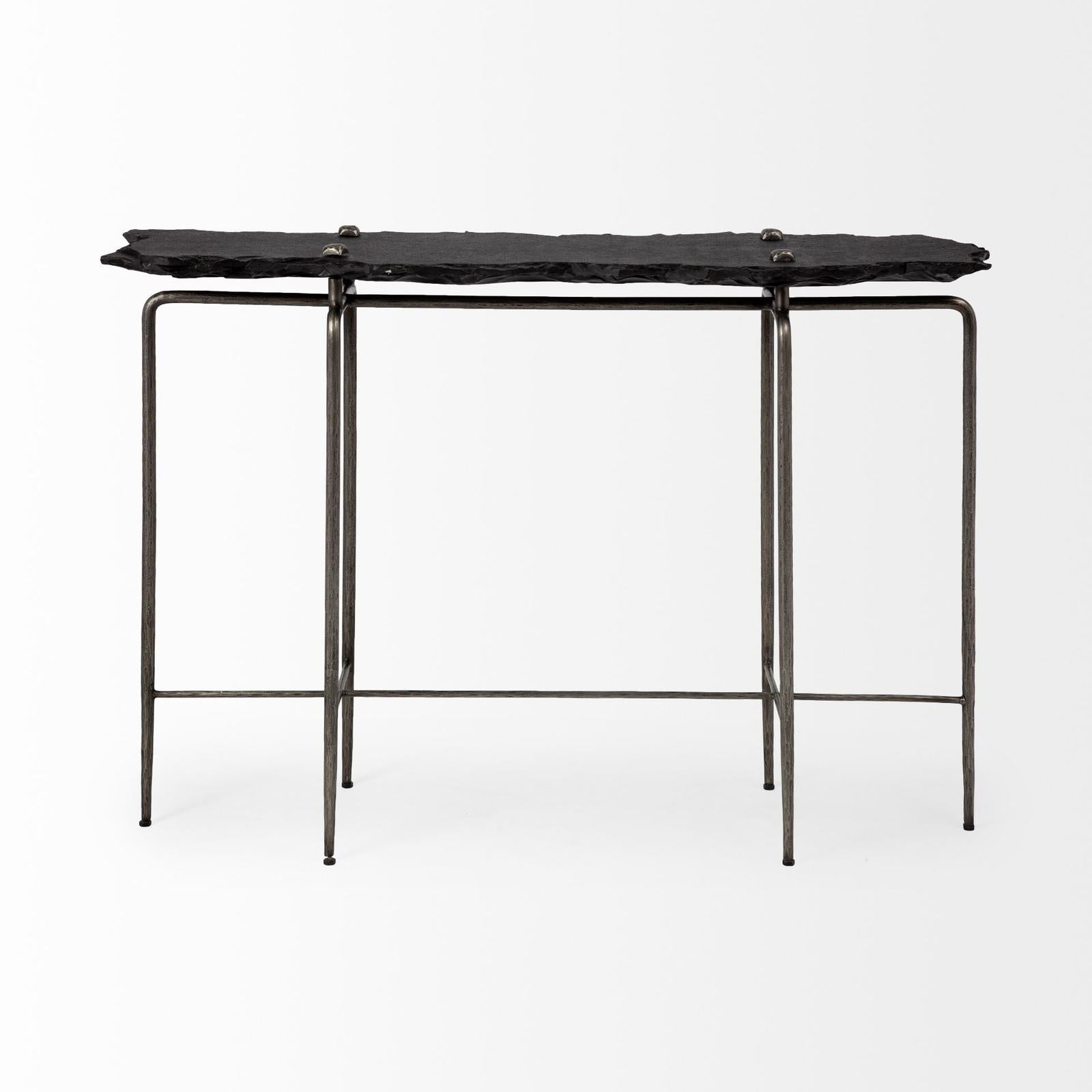 Mercana Pinera Black Slate W/Iron Base Console Table