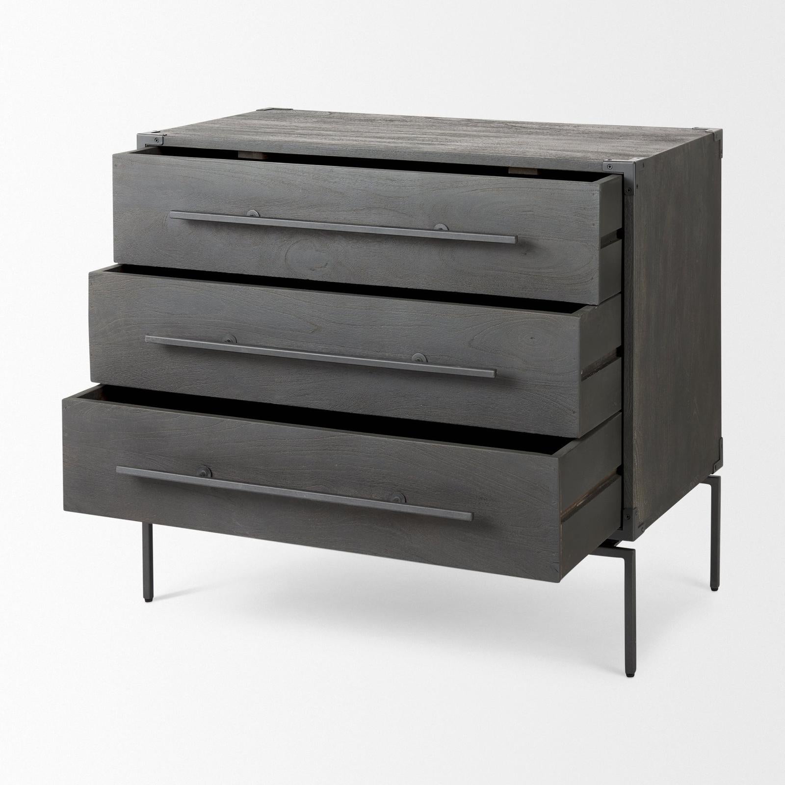 Mercana Ward Brown Wood and Iron 3 Drawer Accent Cabinet