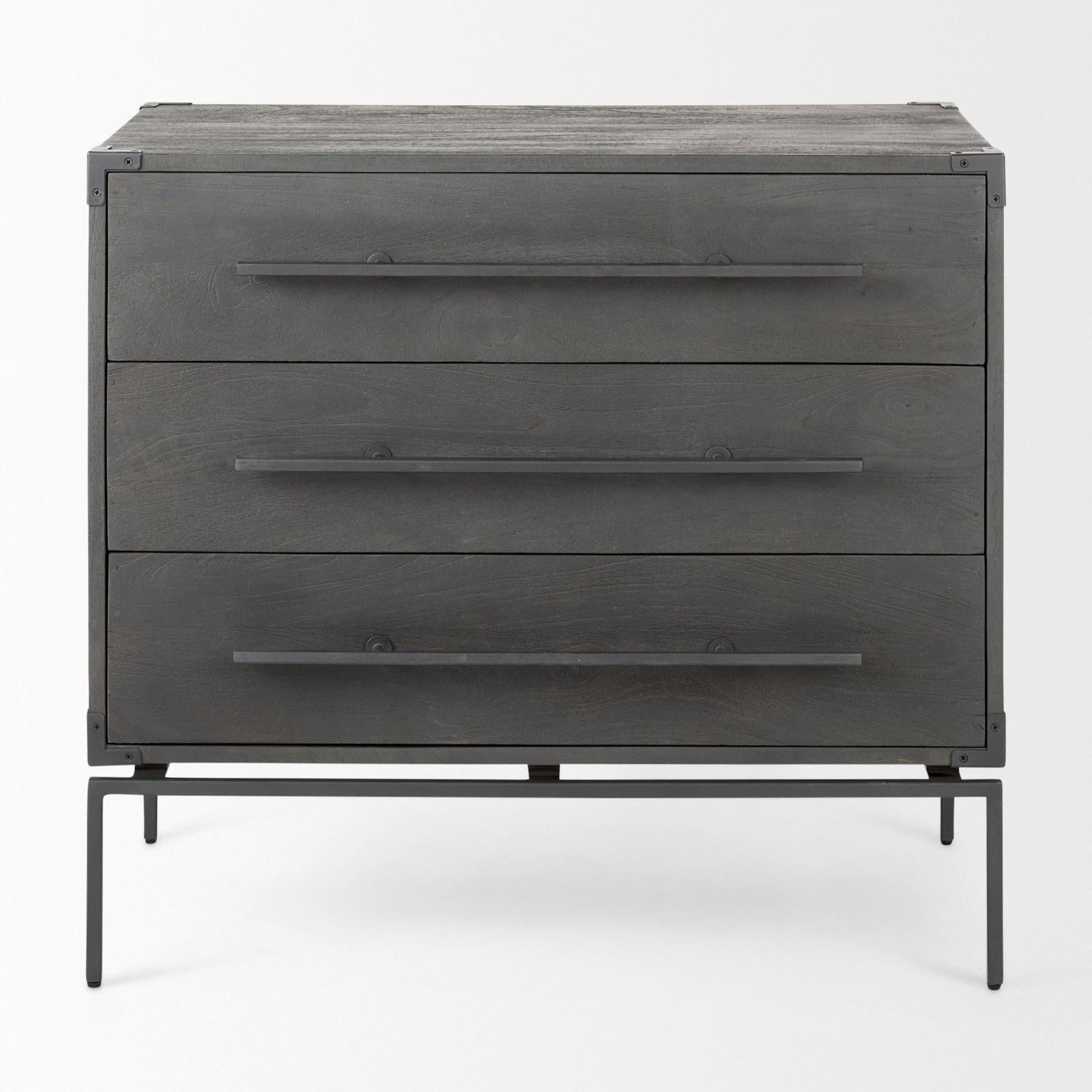 Mercana Ward Brown Wood and Iron 3 Drawer Accent Cabinet