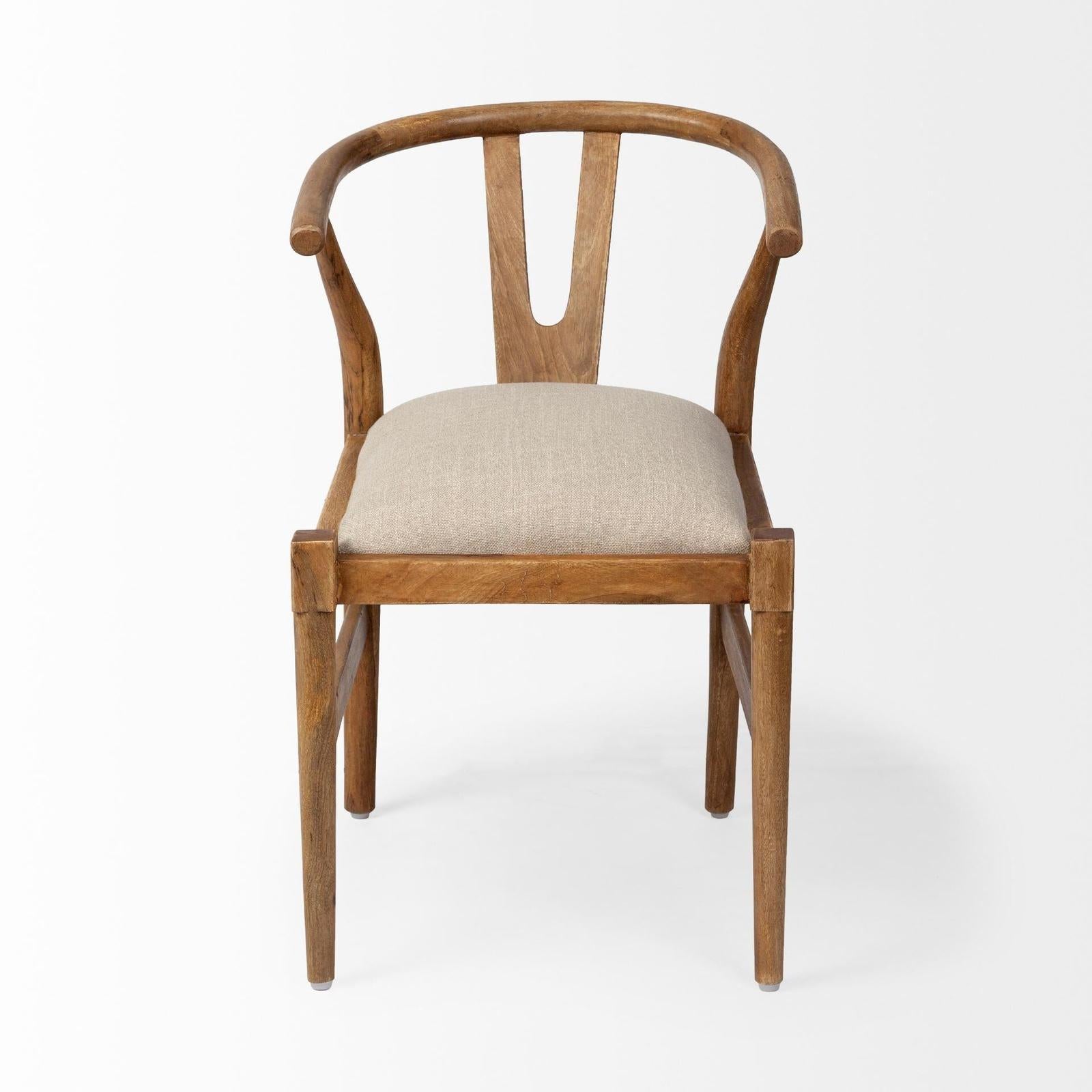 Mercana Trixie Cream Fabric Seat Brown Wood Frame Dining Chair