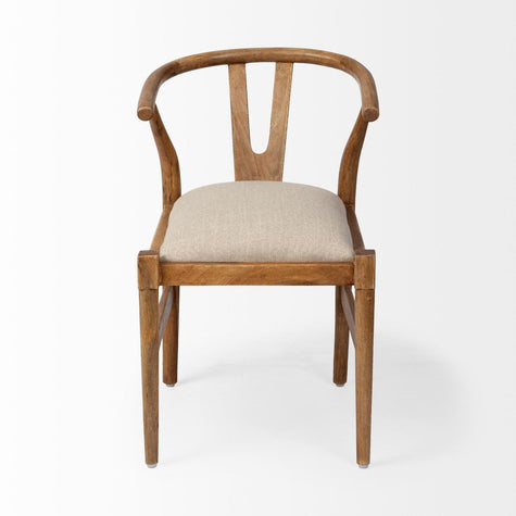 Mercana Trixie Cream Fabric Seat Brown Wood Frame Dining Chair