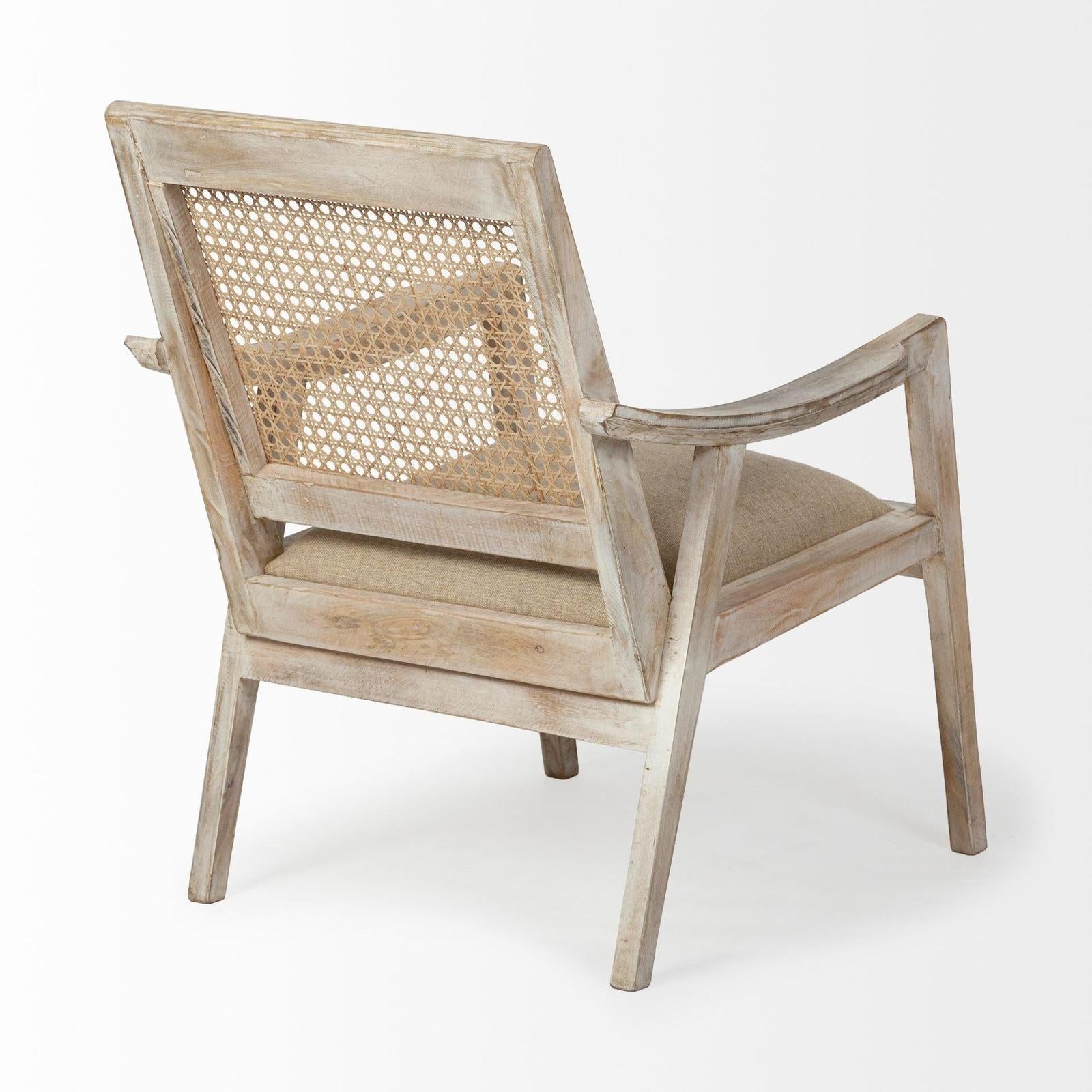 Mercana Teryn Cream Linen Seat And Natural Wooden Base w/ Mesh Back Accent Chair Clearance