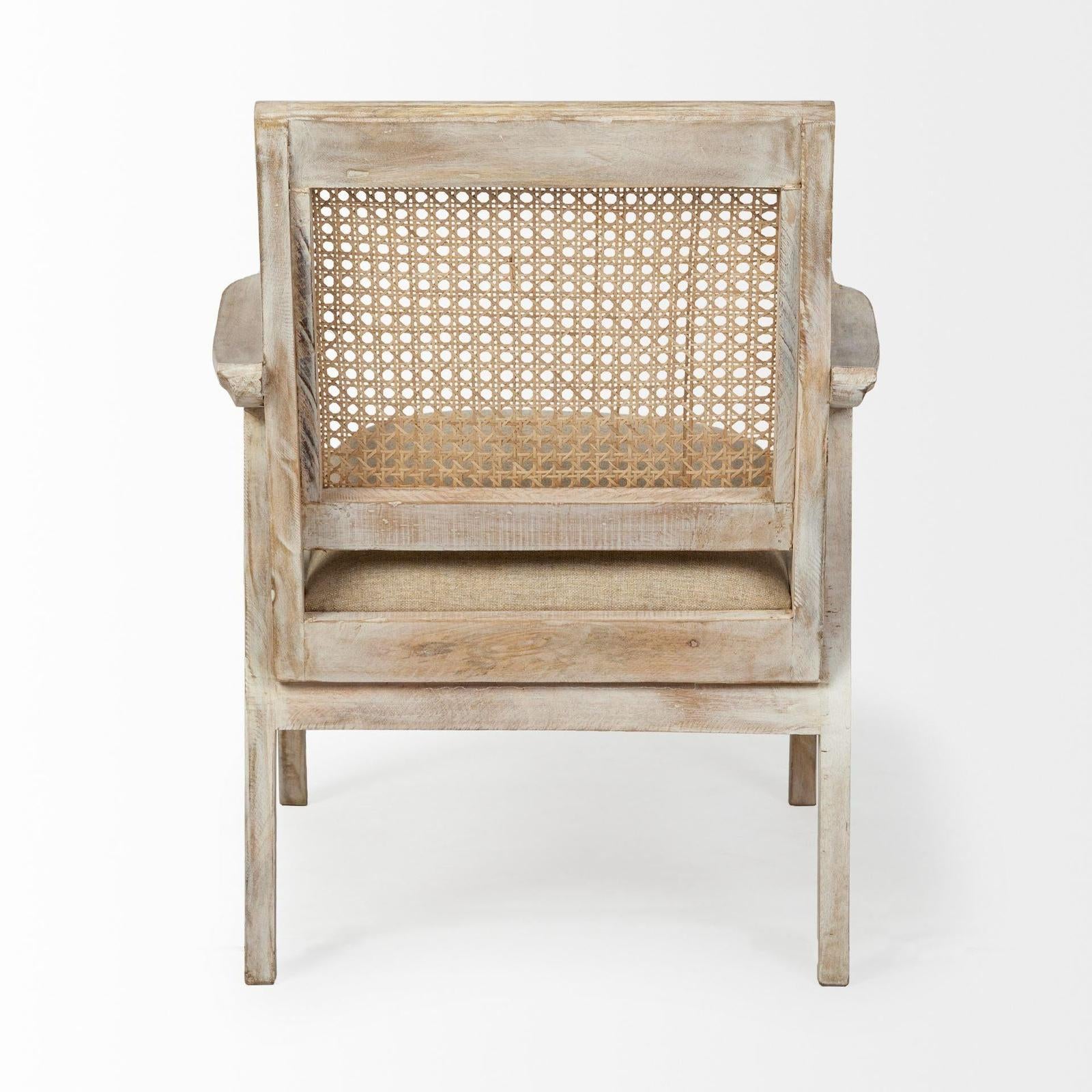 Mercana Teryn Cream Linen Seat And Natural Wooden Base w/ Mesh Back Accent Chair Clearance