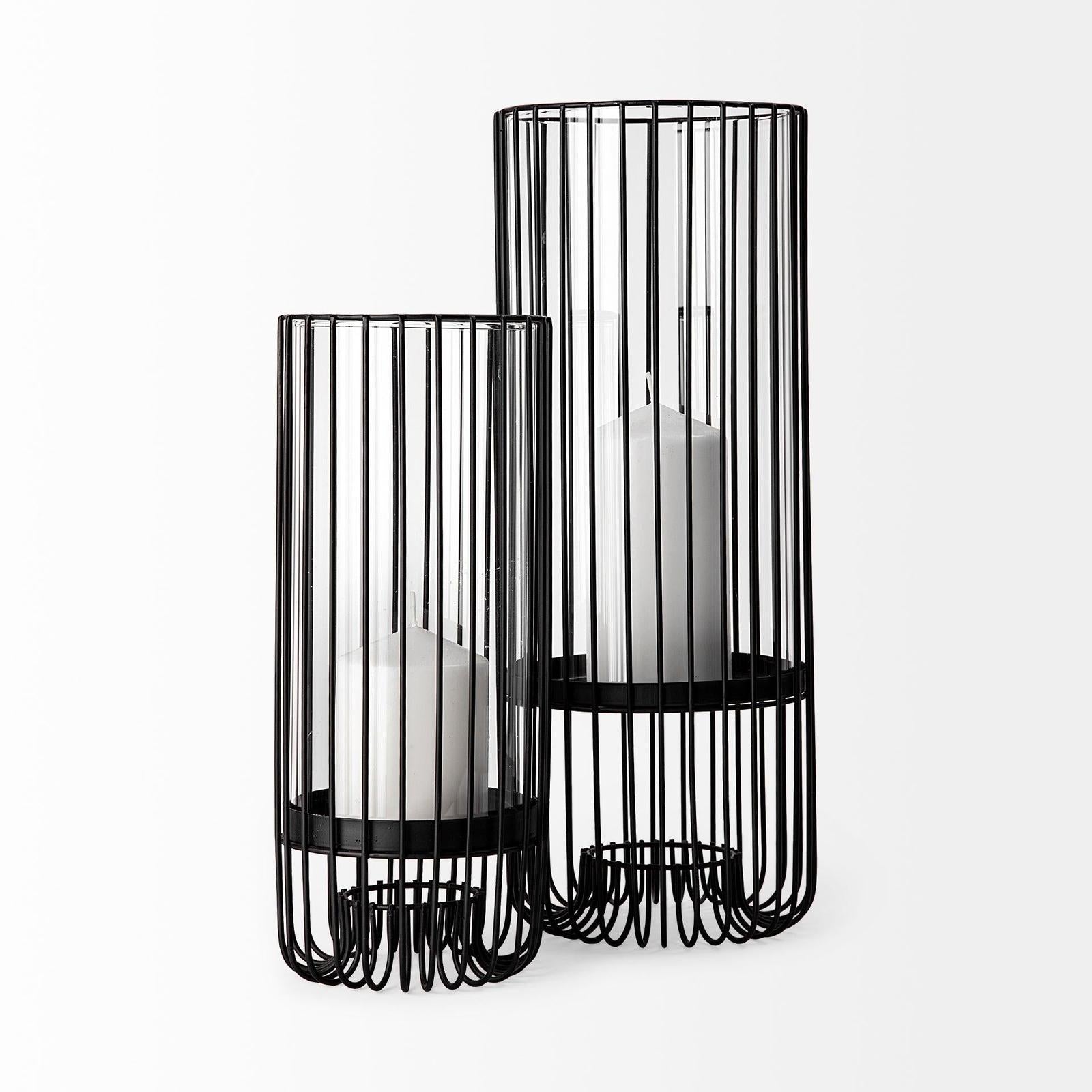 Mercana Velo Large Black Metal Cylindrical Table Candle Holder Clearance