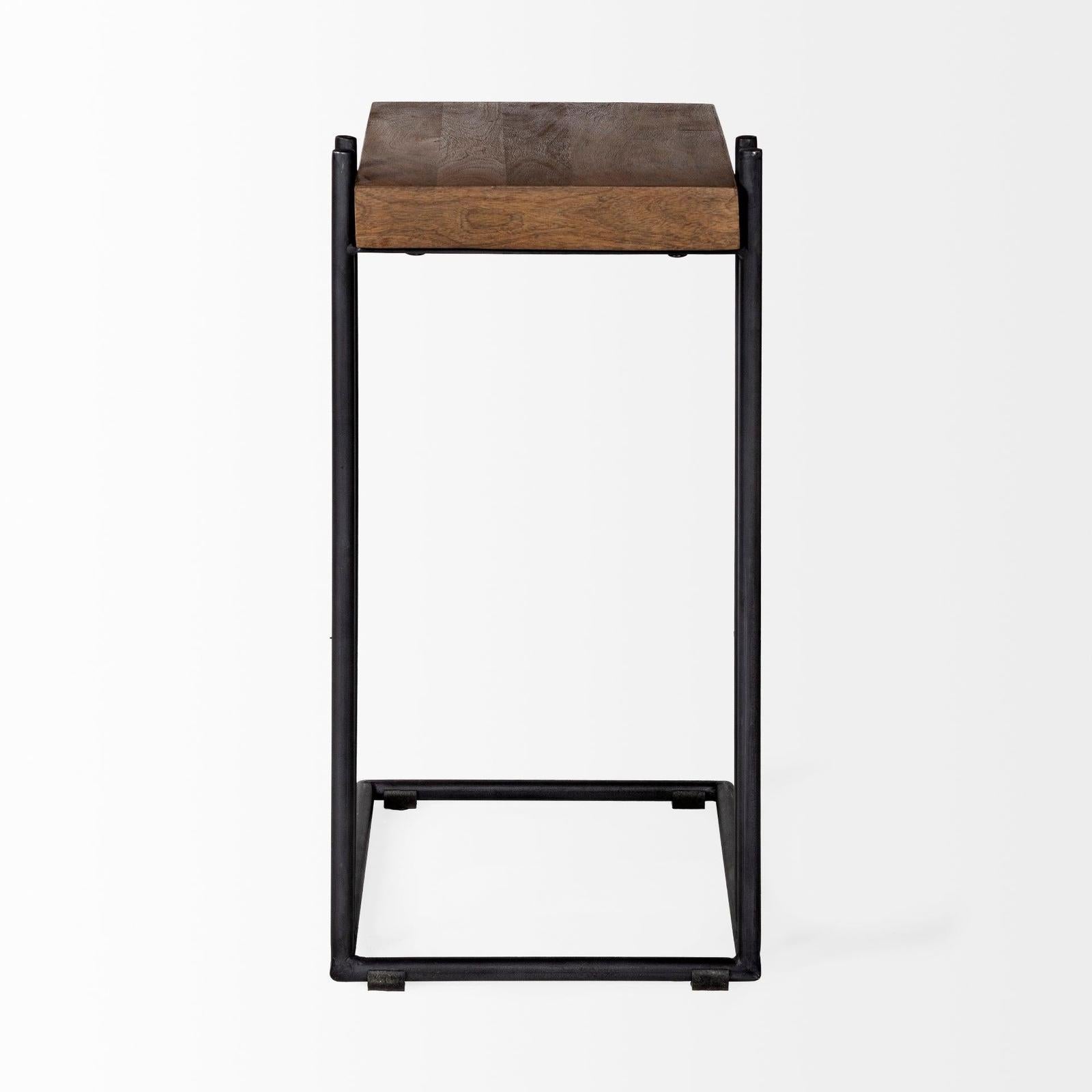 Mercana Maddox Medium Brown Wood w/ Black Metal End/Side Table
