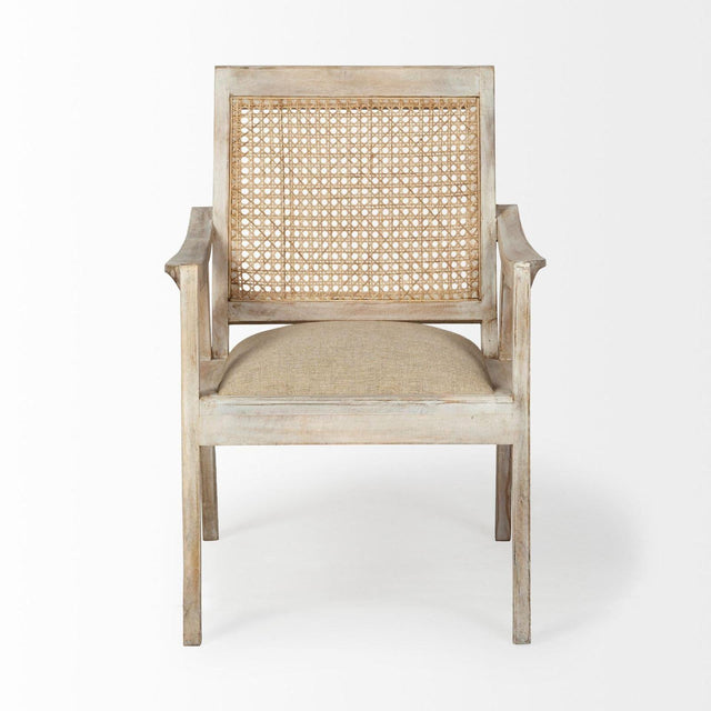 Mercana Teryn Cream Linen Seat And Natural Wooden Base w/ Mesh Back Accent Chair Clearance
