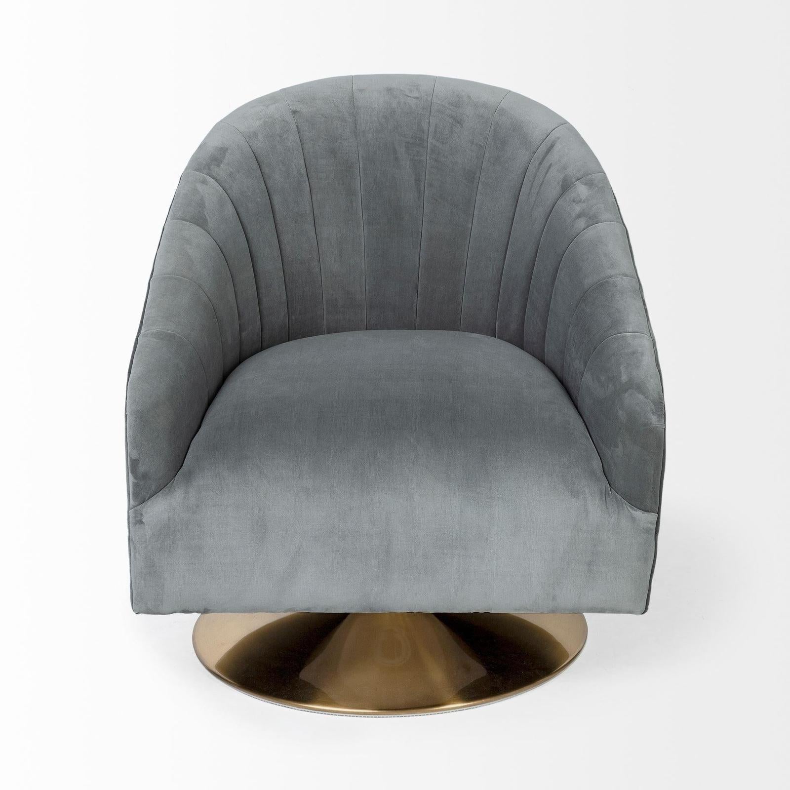 Mercana James II Gray Blue Velvet Covered Seat w Gold Swivel Base Accent Chair Clearance