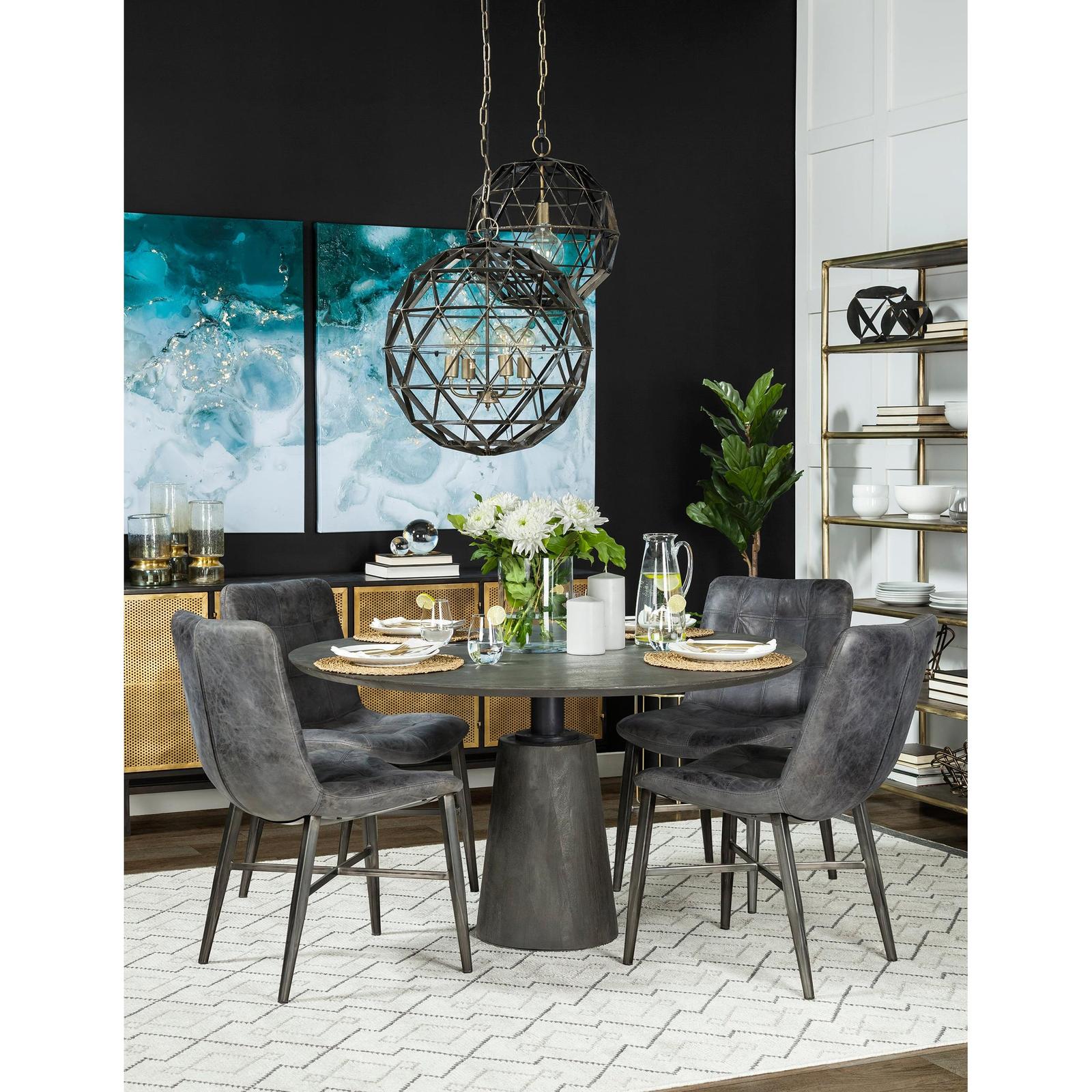Mercana Horsdal Black Genuine Leather Seat w/ Black Metal Frame Dining Chair Clearance