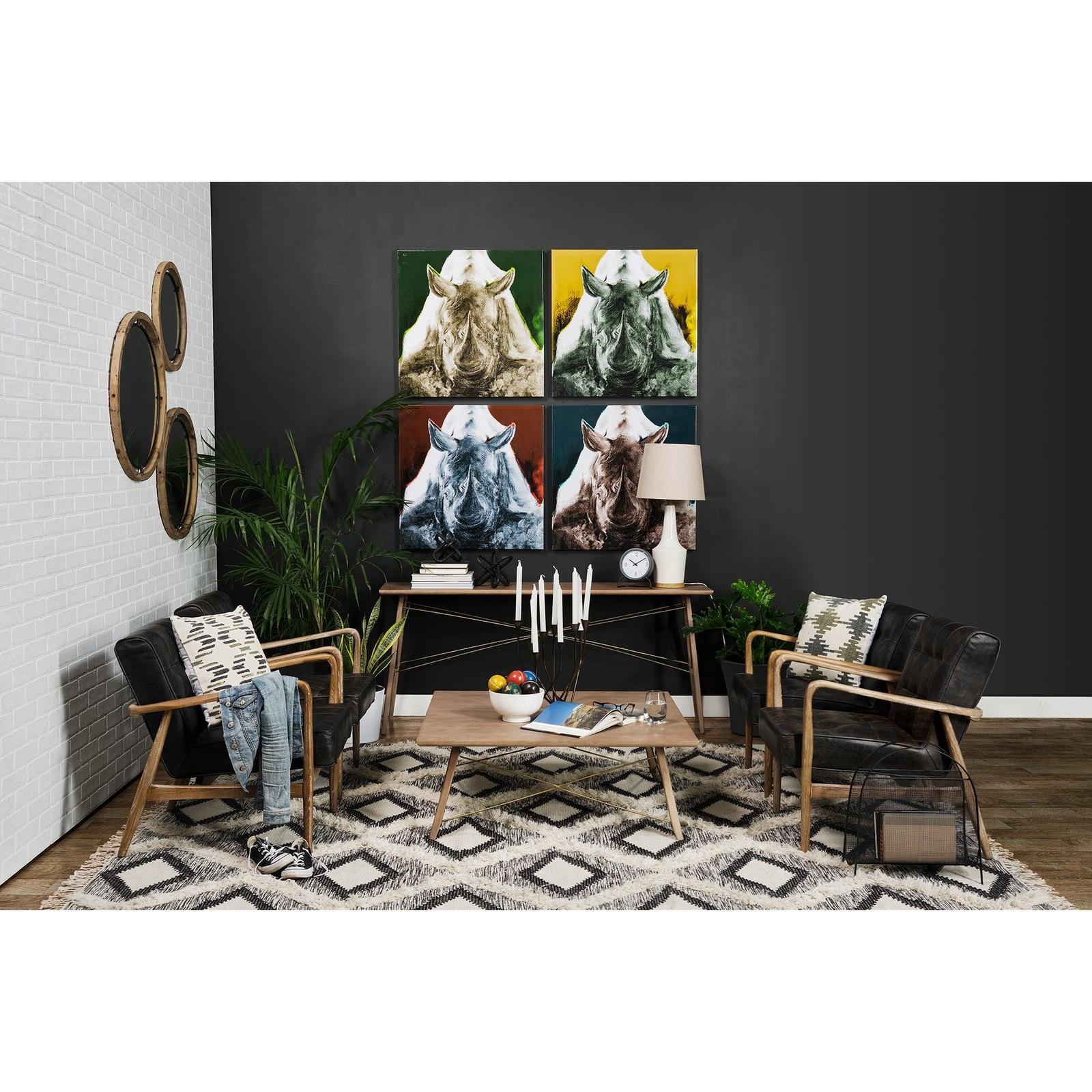 Mercana Phineas Black Leather W/ Brown Wooden Frame Accent Chair