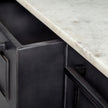 Mercana Fieri Solid Iron Black Body White Marble Top Four Drawer Kitchen Island