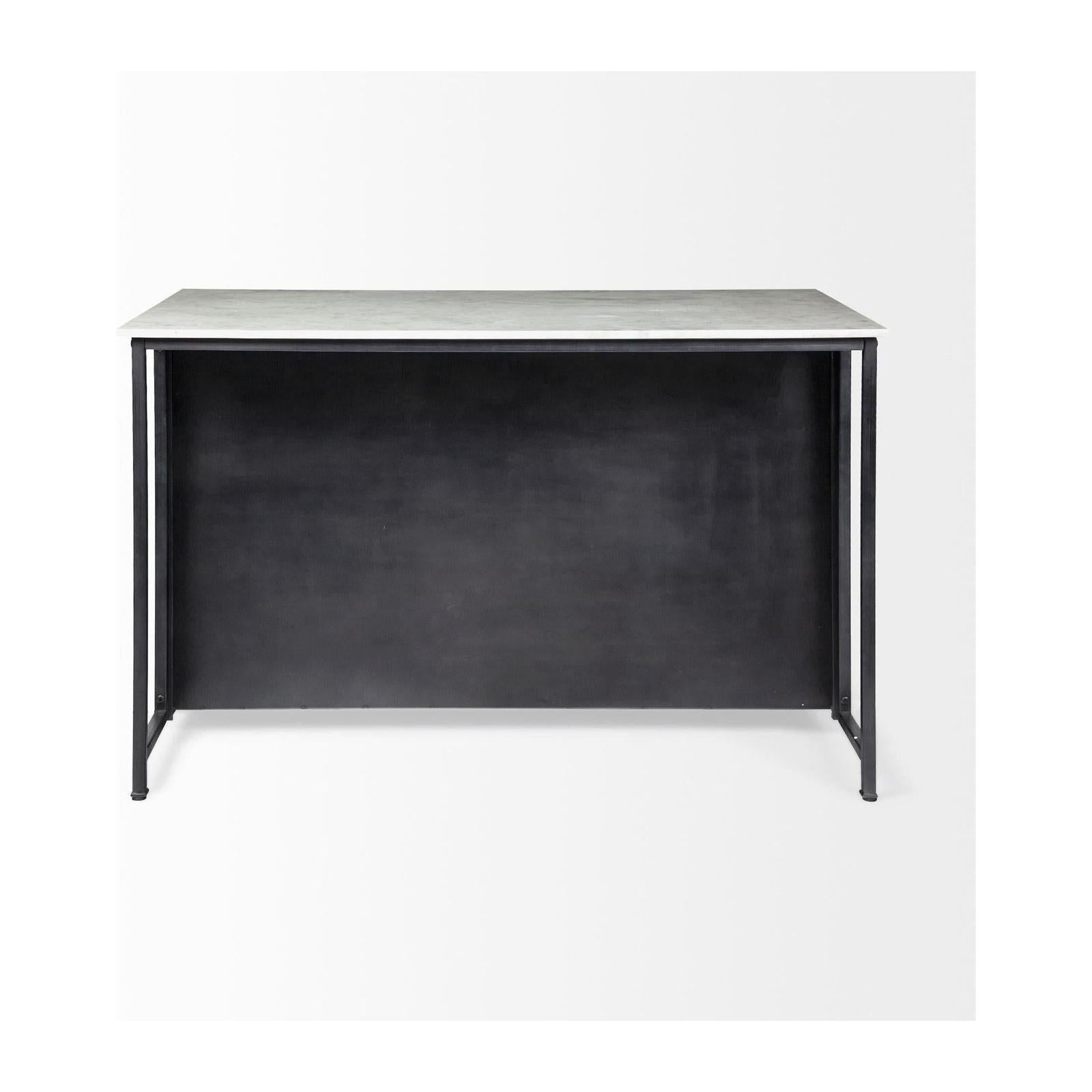 Mercana Fieri Solid Iron Black Body White Marble Top Four Drawer Kitchen Island
