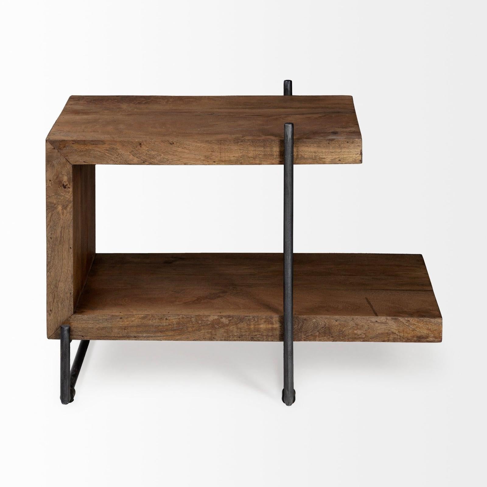 Mercana Maddox Medium Brown Wood w/ Black Metal End/Side Table