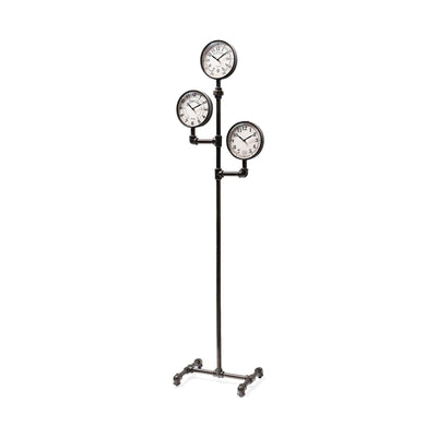 Mercana Trifect Black Iron Pipe Three Face Floor Clock Clearance