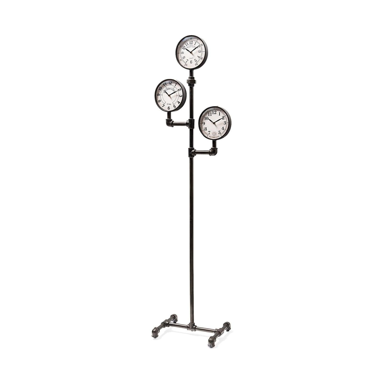 Mercana Trifect Black Iron Pipe Three Face Floor Clock