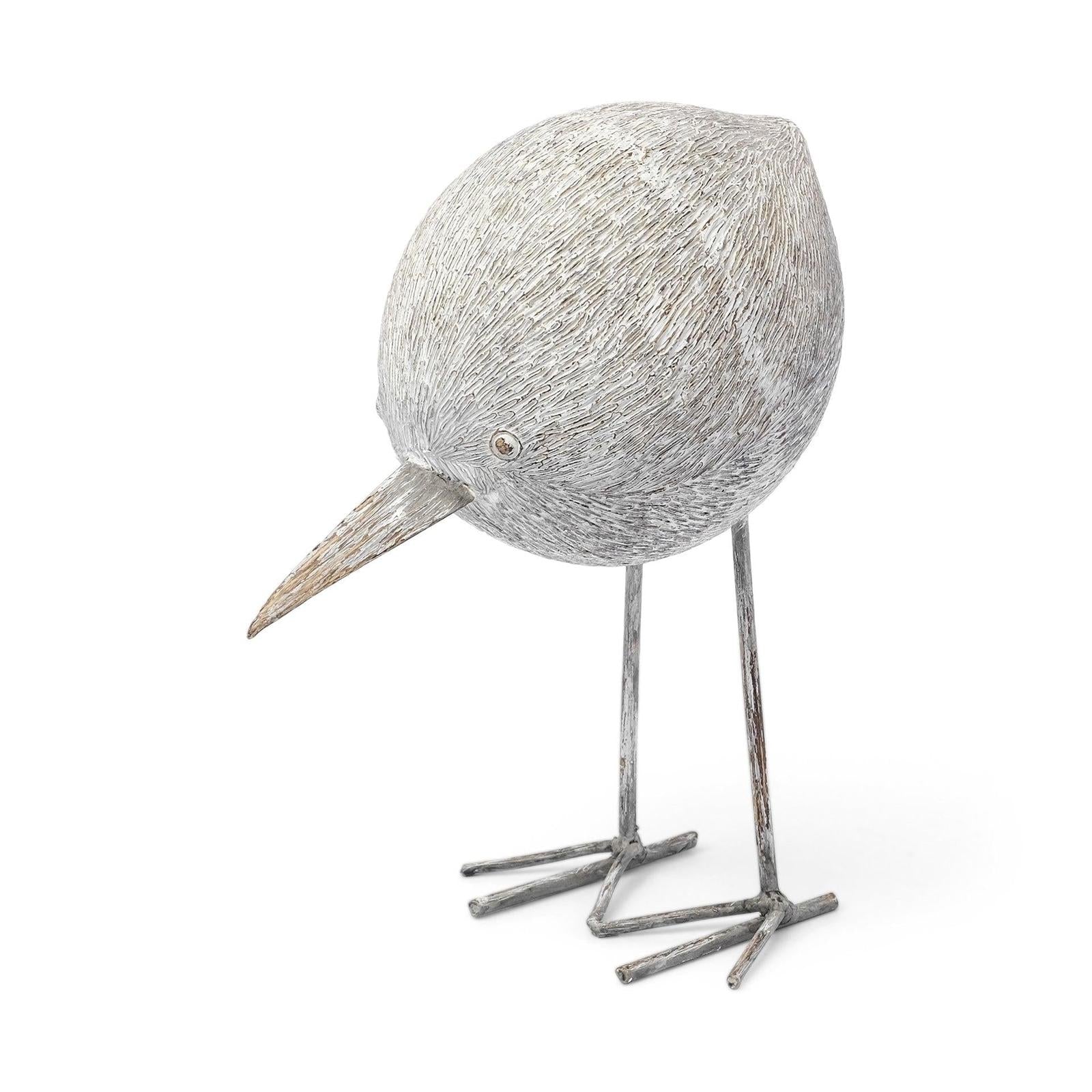 Mercana Snipe Off-White Resin Bird Ornament W/ Metal Feet