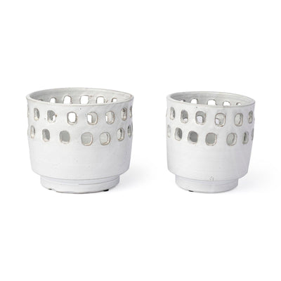 Mercana Larissa White Ceramic Hollow Pattern Vases-Set of 2 Clearance