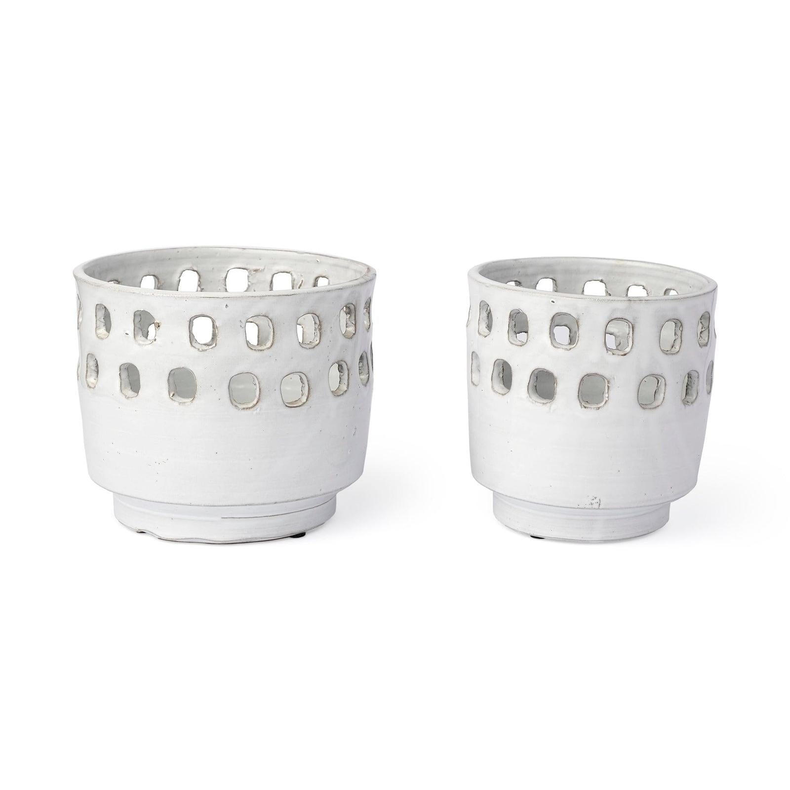 Mercana Larissa White Ceramic Hollow Pattern Vases-Set of 2 Clearance