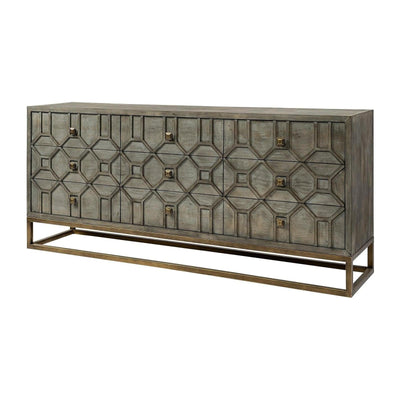 Mercana Genevieve Gray Fir Veneer W/Gold Metal Frame Base 9 Drawer Sideboard Clearance