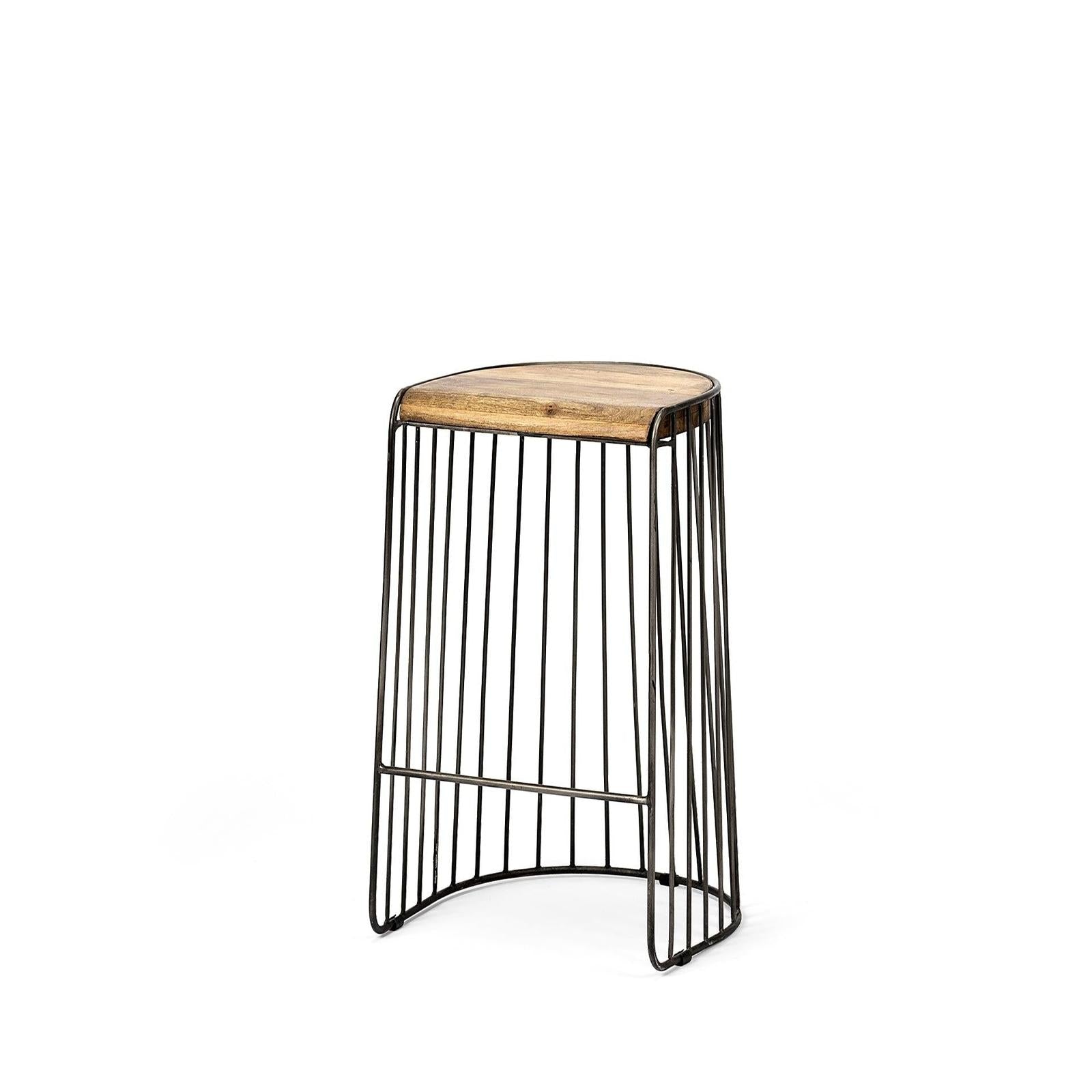 Mercana Seagram Brown Wood Seat Black Metal Frame Stool Clearance