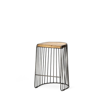 Mercana Seagram Brown Wood Seat Black Metal Frame Stool Clearance