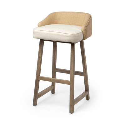 Mercana Monmouth 30.5" Seat Height Cream/Beige Fabric Seat Brown Wood Frame Bar Stool