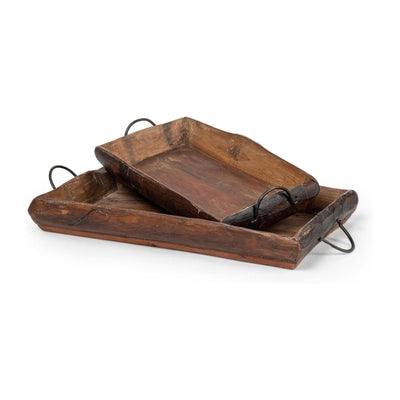 Mercana Durone Brown Wooden Live Edge Serving Trays- Set of 2