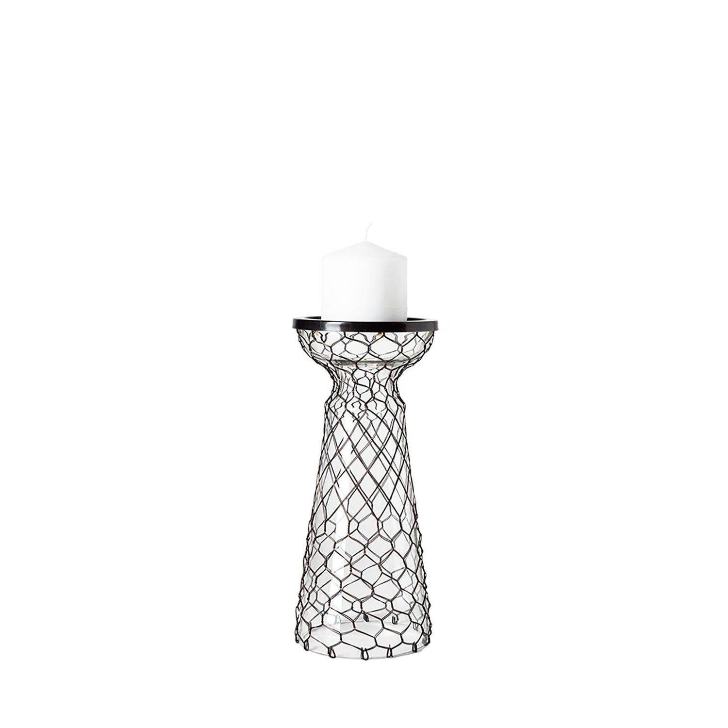 Mercana Shandra Small Glass w/Metal Wire Snakeskin Pattern Table Candle Holder Clearance