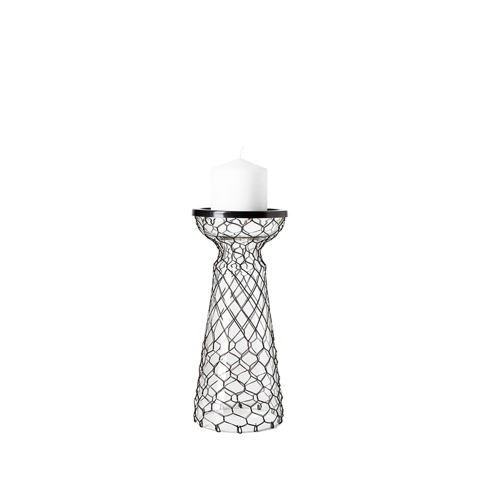 Mercana Shandra Small Glass w/Metal Wire Snakeskin Pattern Table Candle Holder Clearance