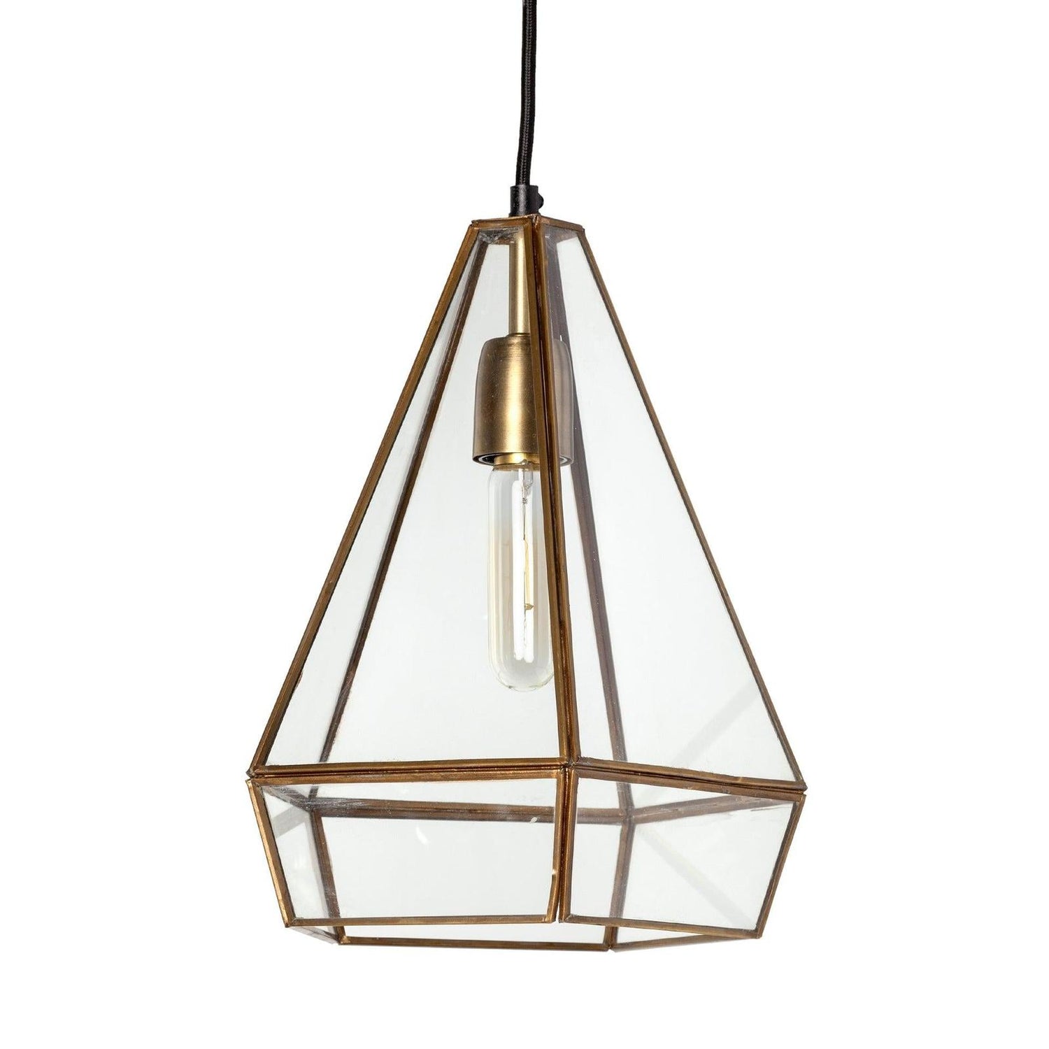 Mercana Prima Gold Metal and Glass Pyramid Pendant Light