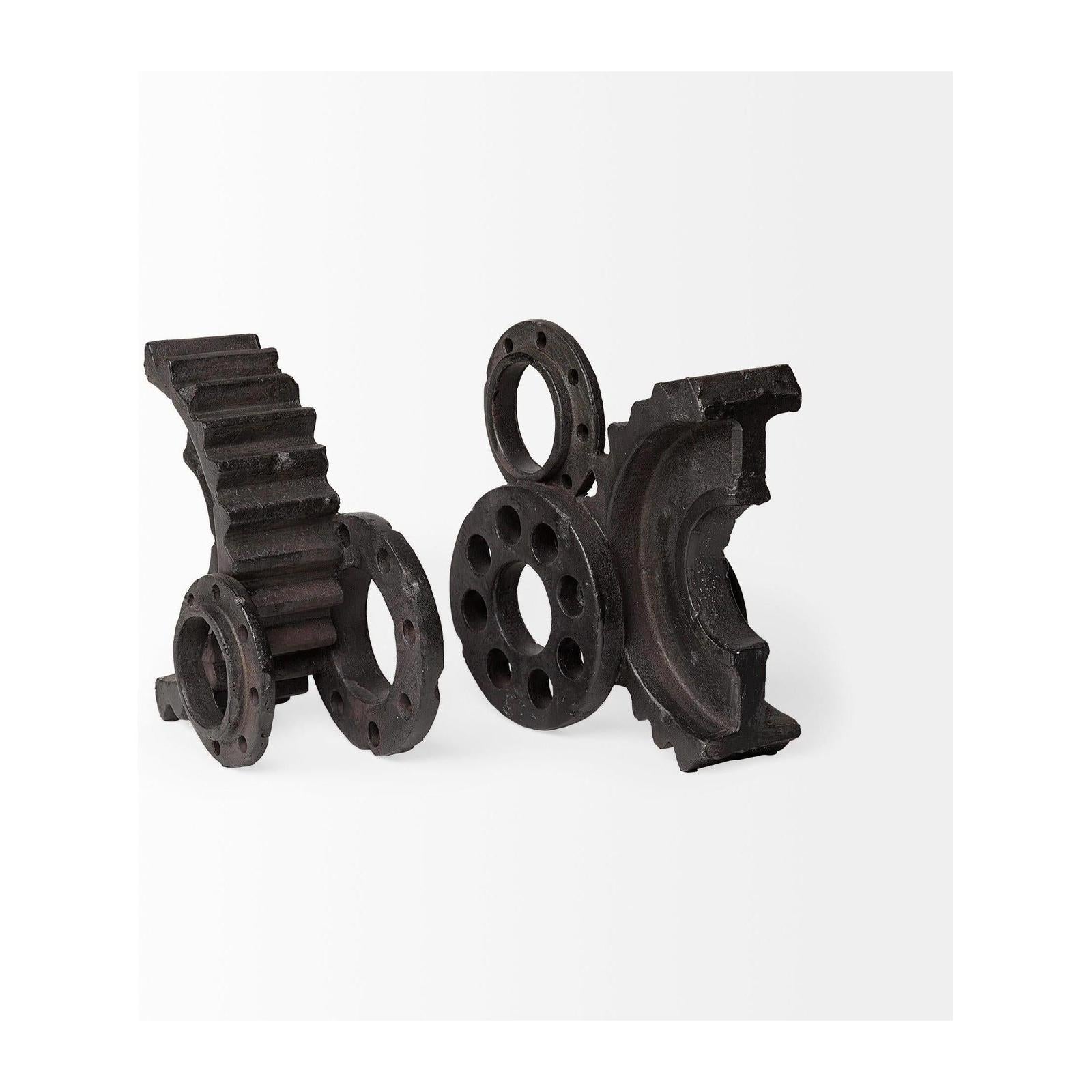 Mercana Cogsworth Brown Resin Industrial Gear Bookends- Set of 2