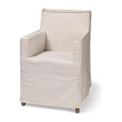 Mercana Elbert Cream Fabric Slip-Cover Brown Wood Frame Dining Chair