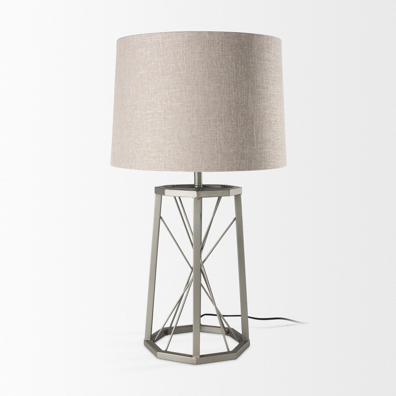 Mercana Raen Gray Metal Octagonal Base w/Beige Shade Table Lamp Clearance