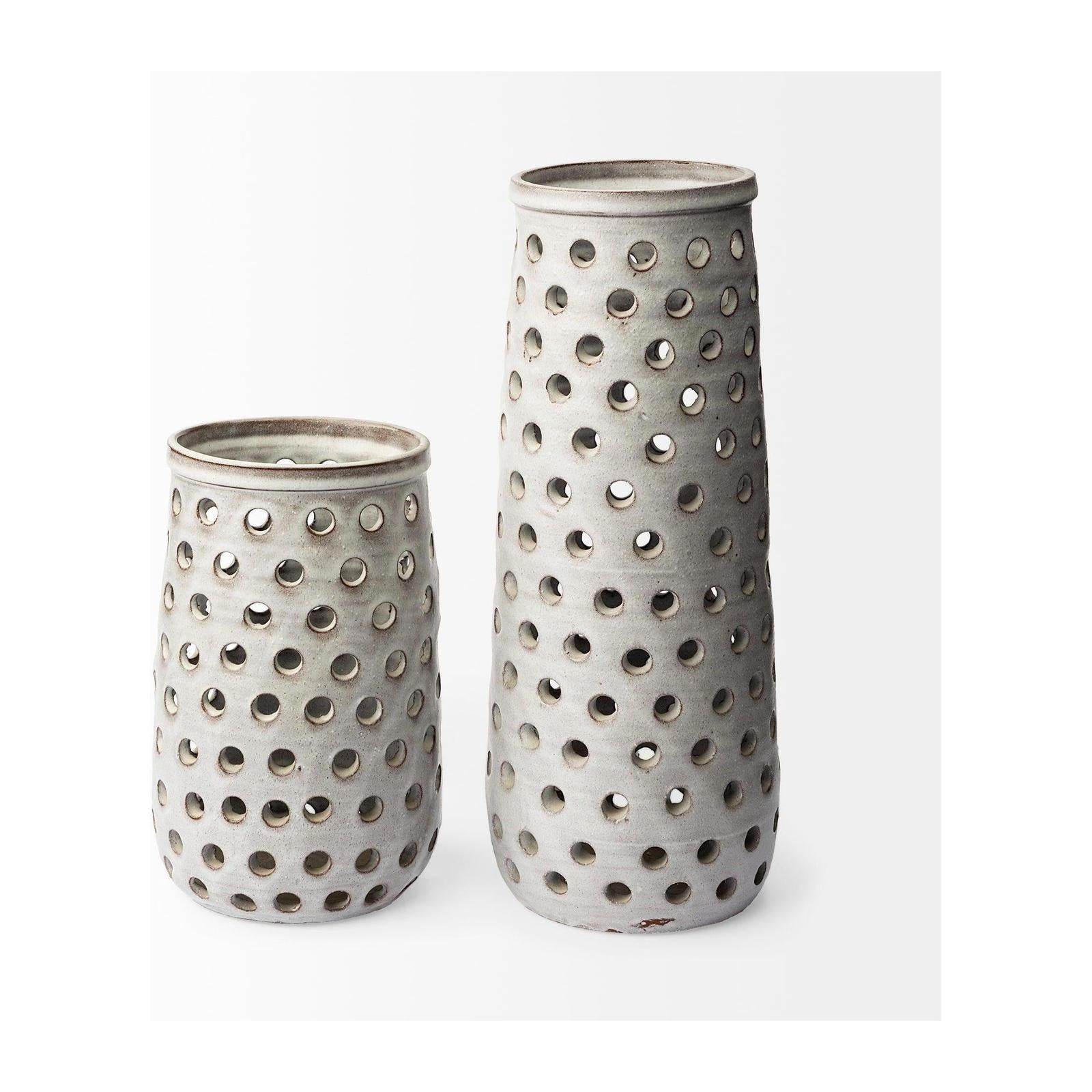 Mercana Canasta Rustic White Ceramic Decorative Vase