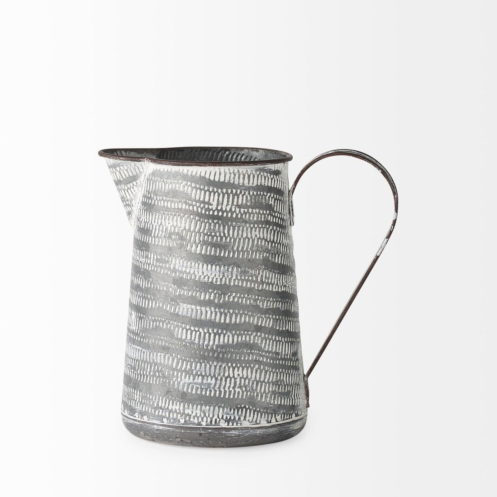 Mercana Serena Small Gray/White Textured Metal Jug Clearance