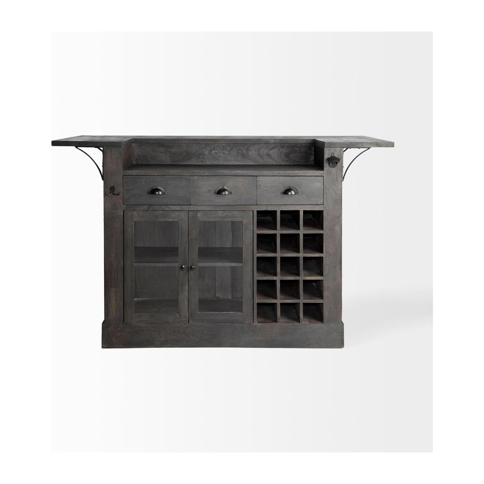 Mercana Cheers Dark Brown Solid Wood Wine Bottle Storage Kitchen Island Clearance
