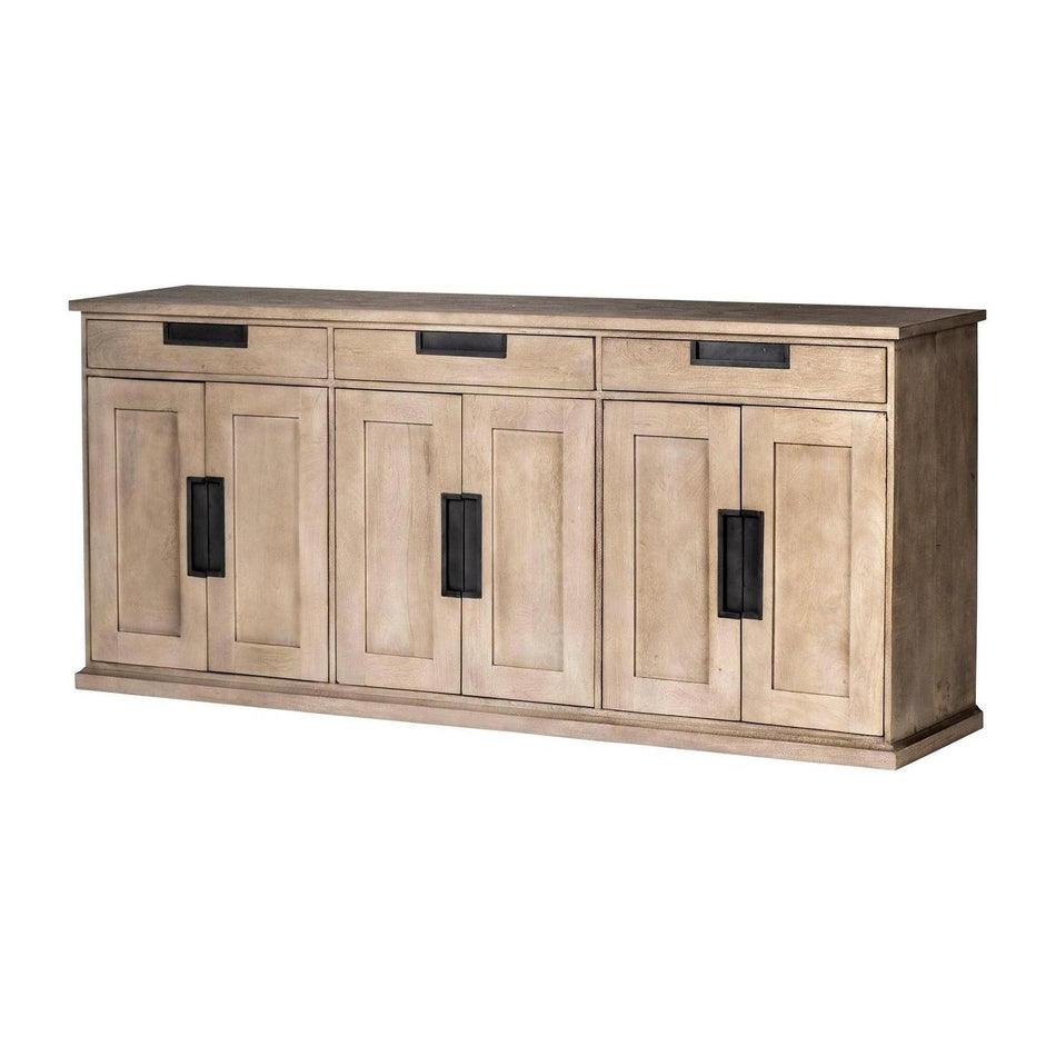Mercana Braxton Natural Brown Solid Wood 3 Drawer 6 Door Sideboard