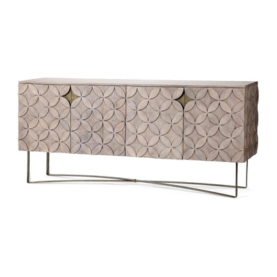Mercana Excelsior Solid Wood Gold Metal Base 4 Cabinet Door SideBoard