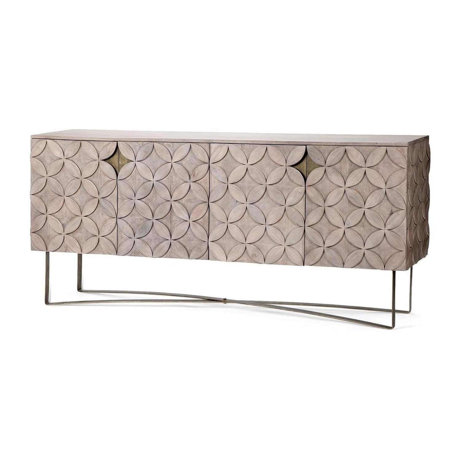 Mercana Excelsior Solid Wood Gold Metal Base 4 Cabinet Door SideBoard