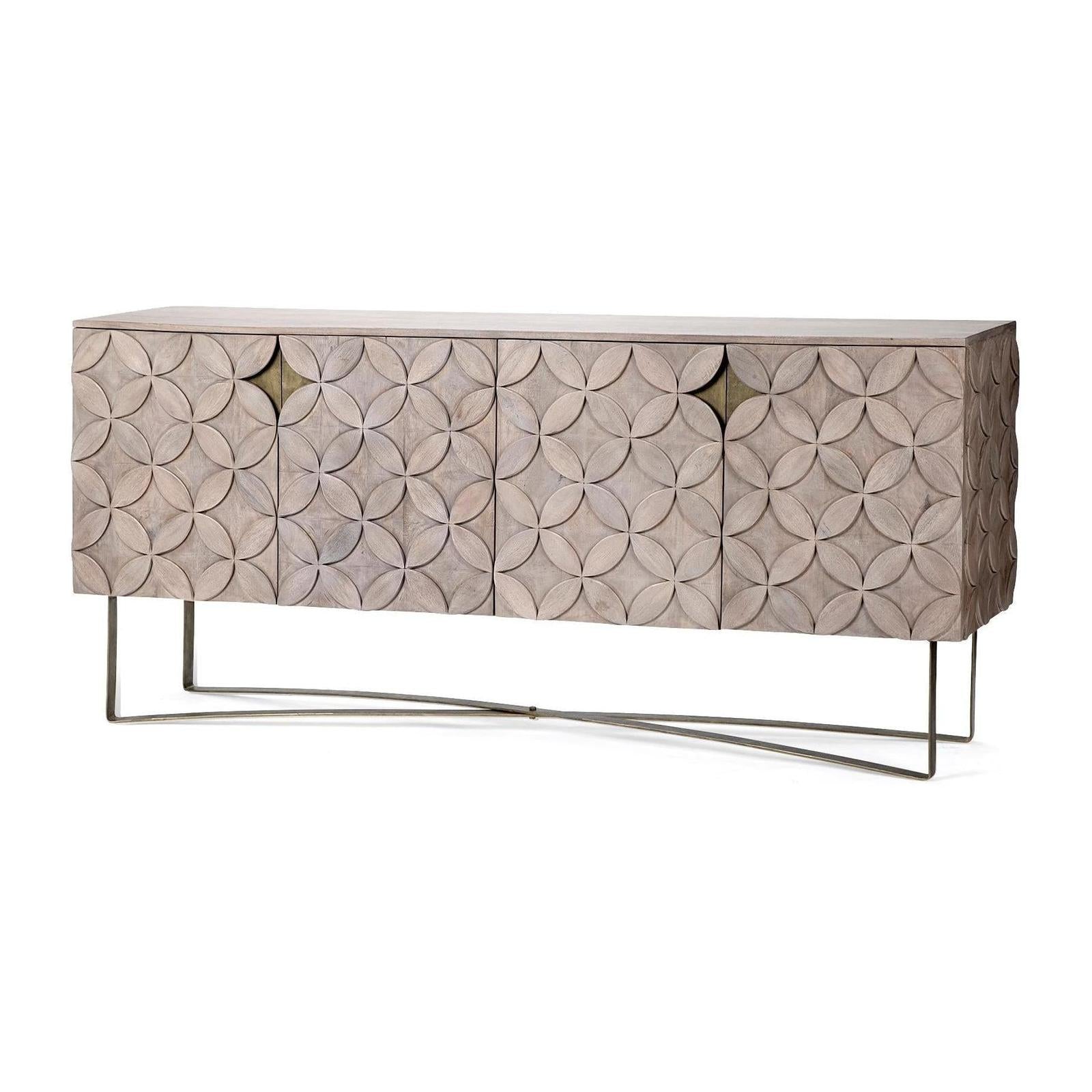 Mercana Excelsior Solid Wood Gold Metal Base 4 Cabinet Door SideBoard