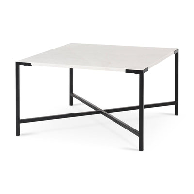 Mercana Lucas White Marble Top Black Metal Base Coffee Table Clearance