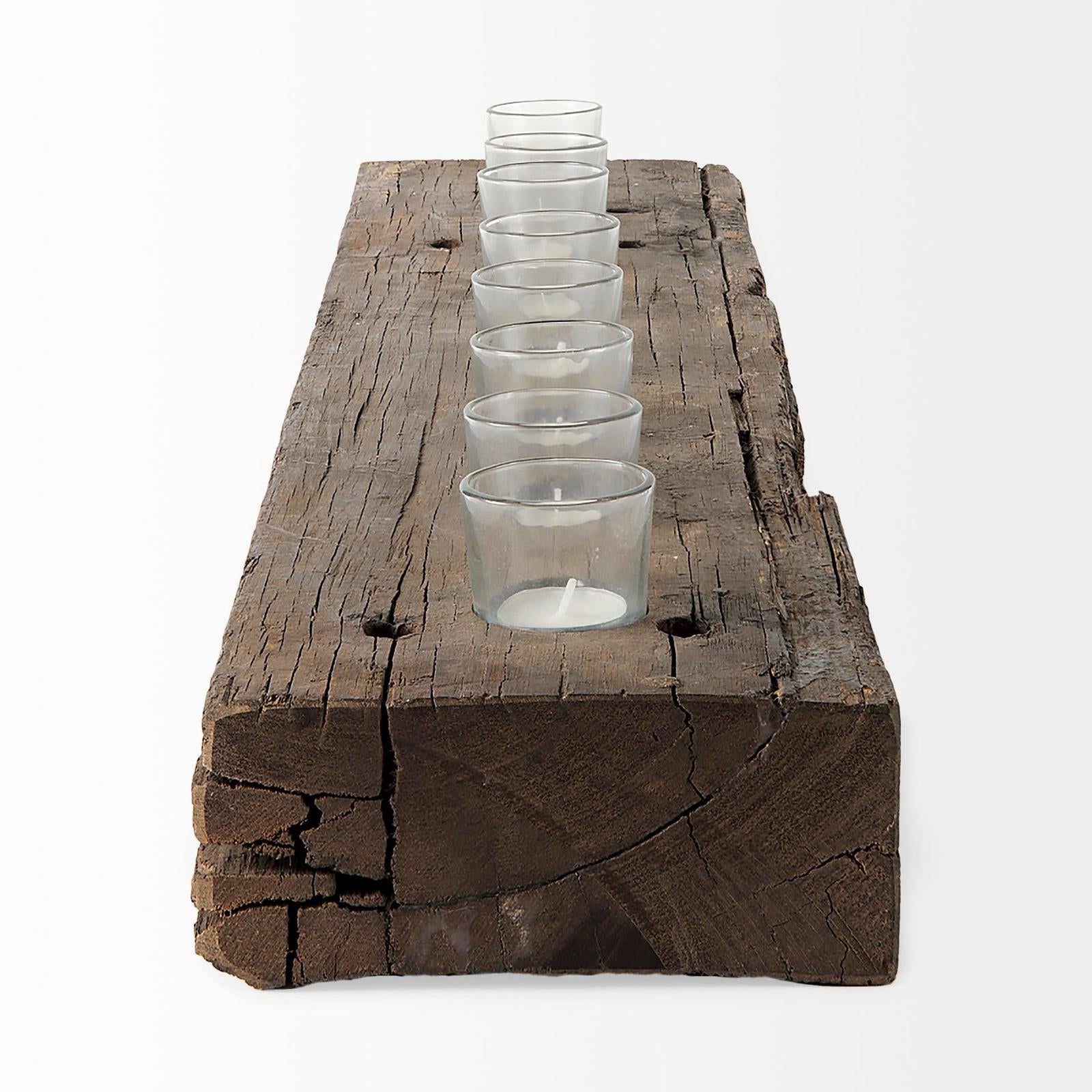 Mercana Lakara Reclaimed Wood Eight Tealight Table Candle Holder