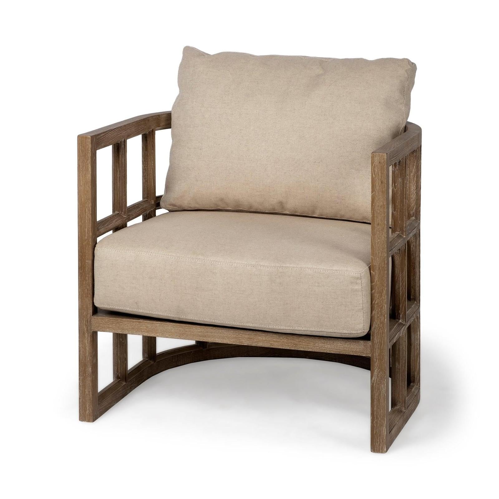 Mercana Skylar Fabric Covered Cushioned Demi-Lune Wooden Frame Accent Chair