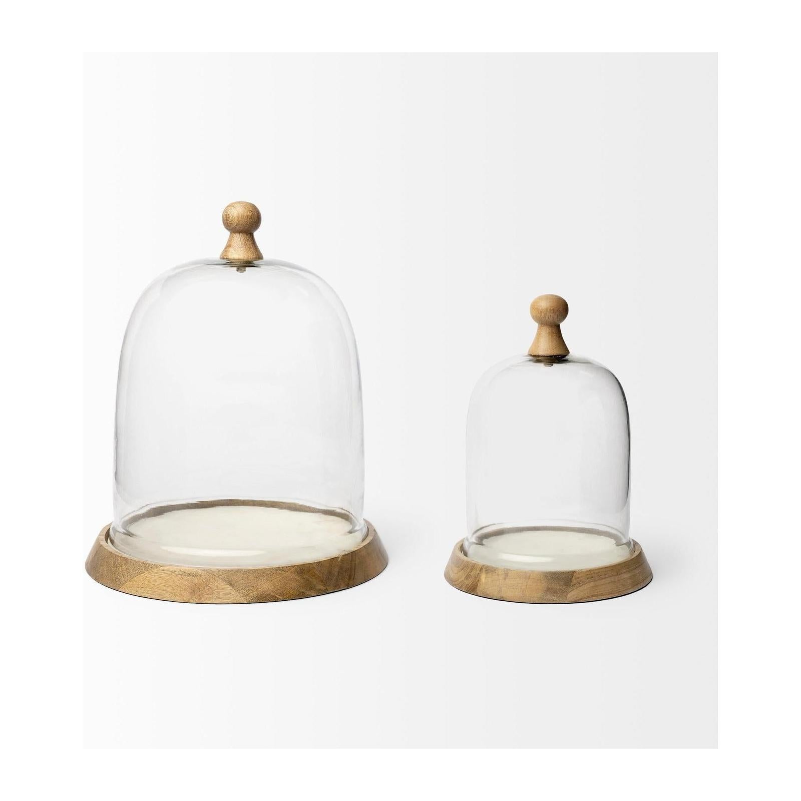 Mercana Campana Small Wooden/White Marble Base Glass Cloche