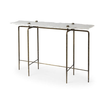 Mercana Pinera White Marble Top Gold-Toned Iron Base Console Table