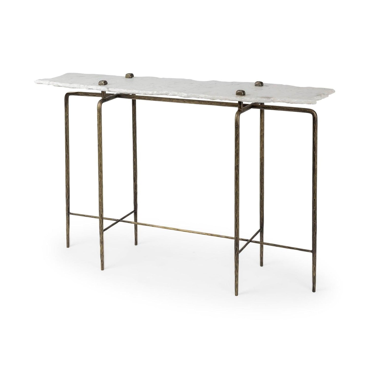 Mercana Pinera White Marble Top Gold-Toned Iron Base Console Table