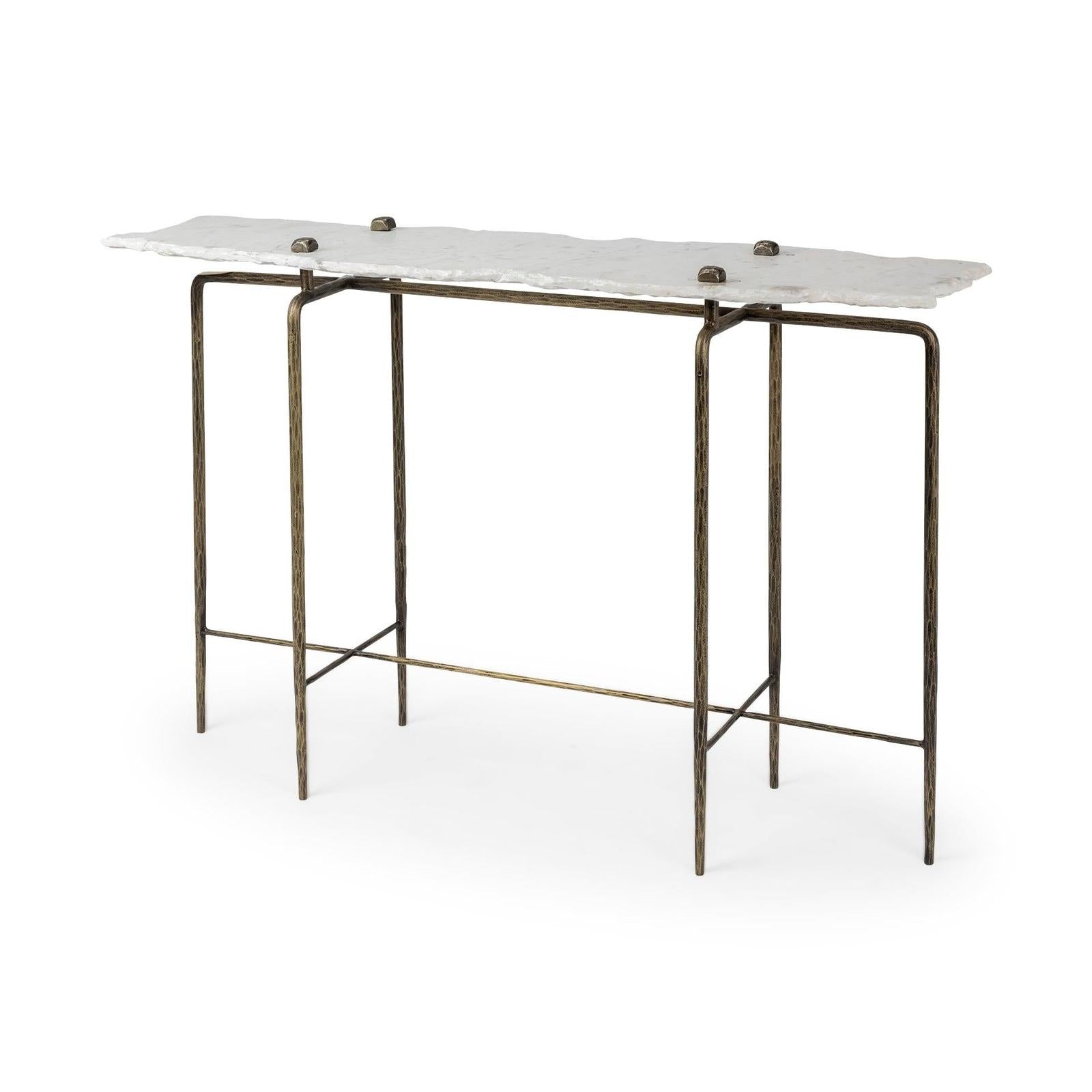 Mercana Pinera White Marble Top Gold-Toned Iron Base Console Table