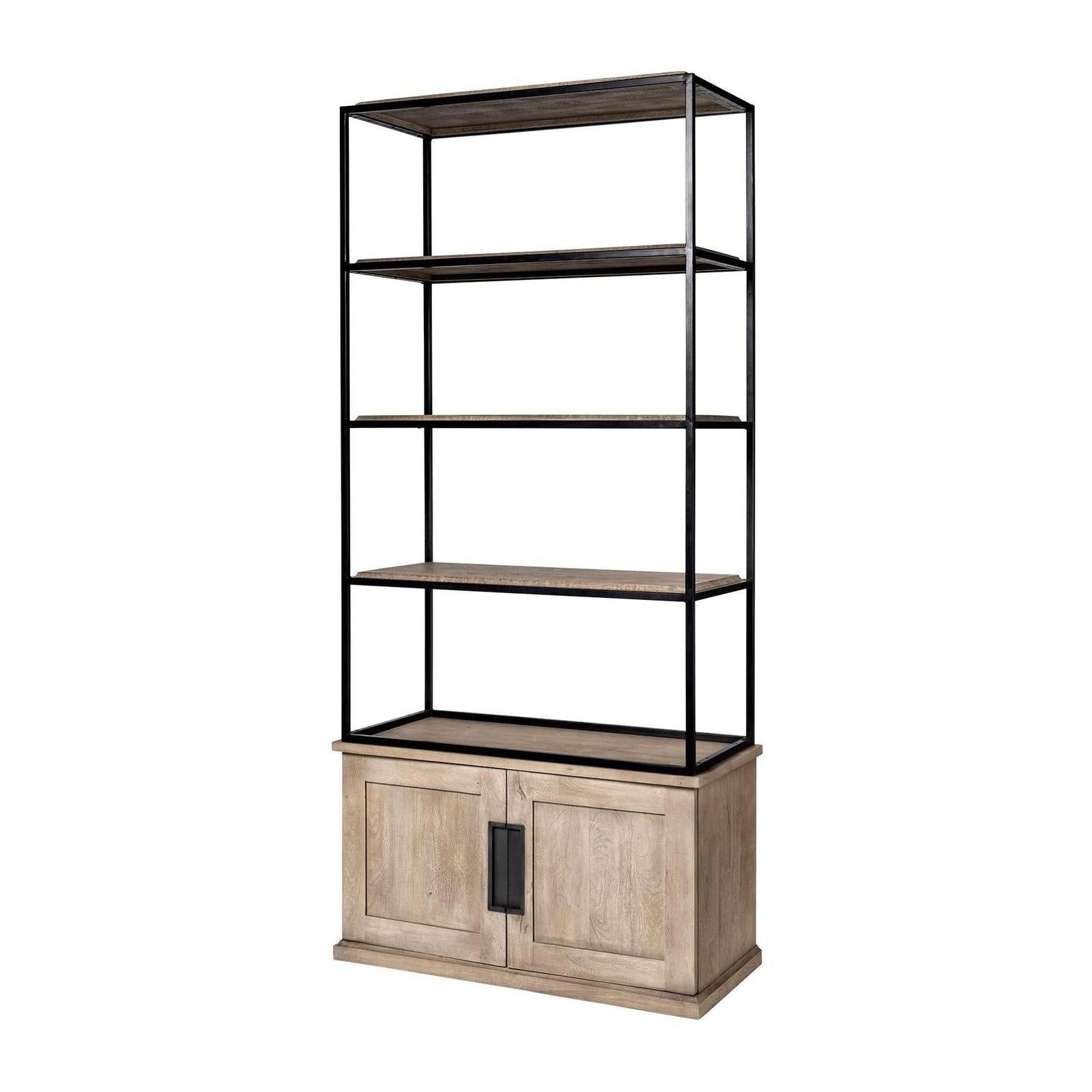 Mercana Braxton Light Brown Wood and Iron Three Shelf Shelving Unit