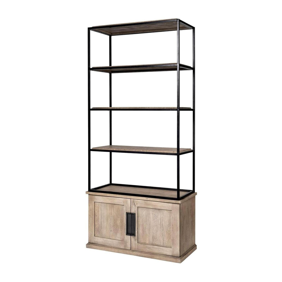 Mercana Braxton Light Brown Wood and Iron Three Shelf Shelving Unit